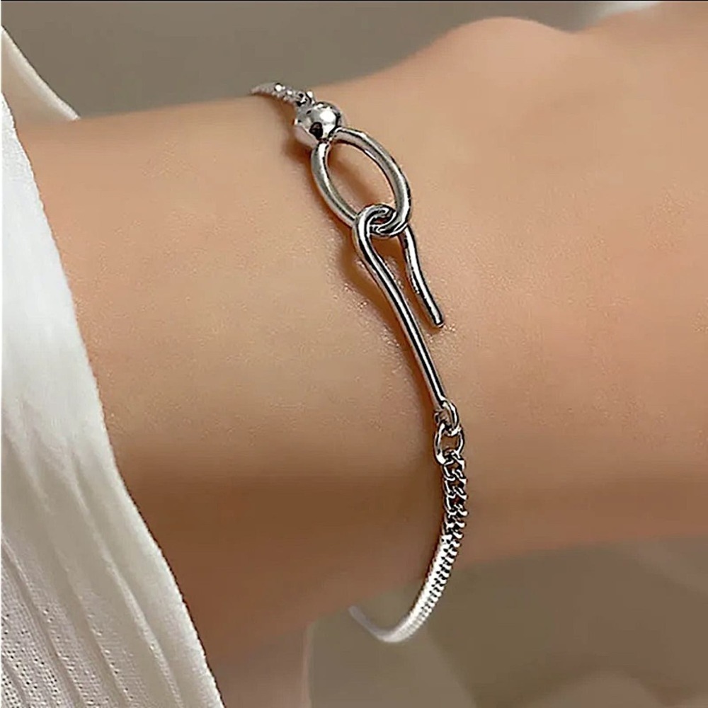 Sterling Silver Minimalist Bracelet, Irregular, Geometric, Dainty, Trendy